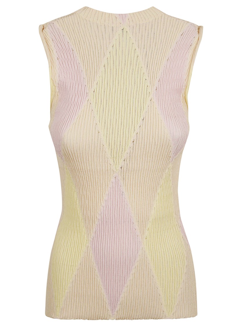 Burberry Sleeveless Textured Top With Diamond Pattern In Neutral