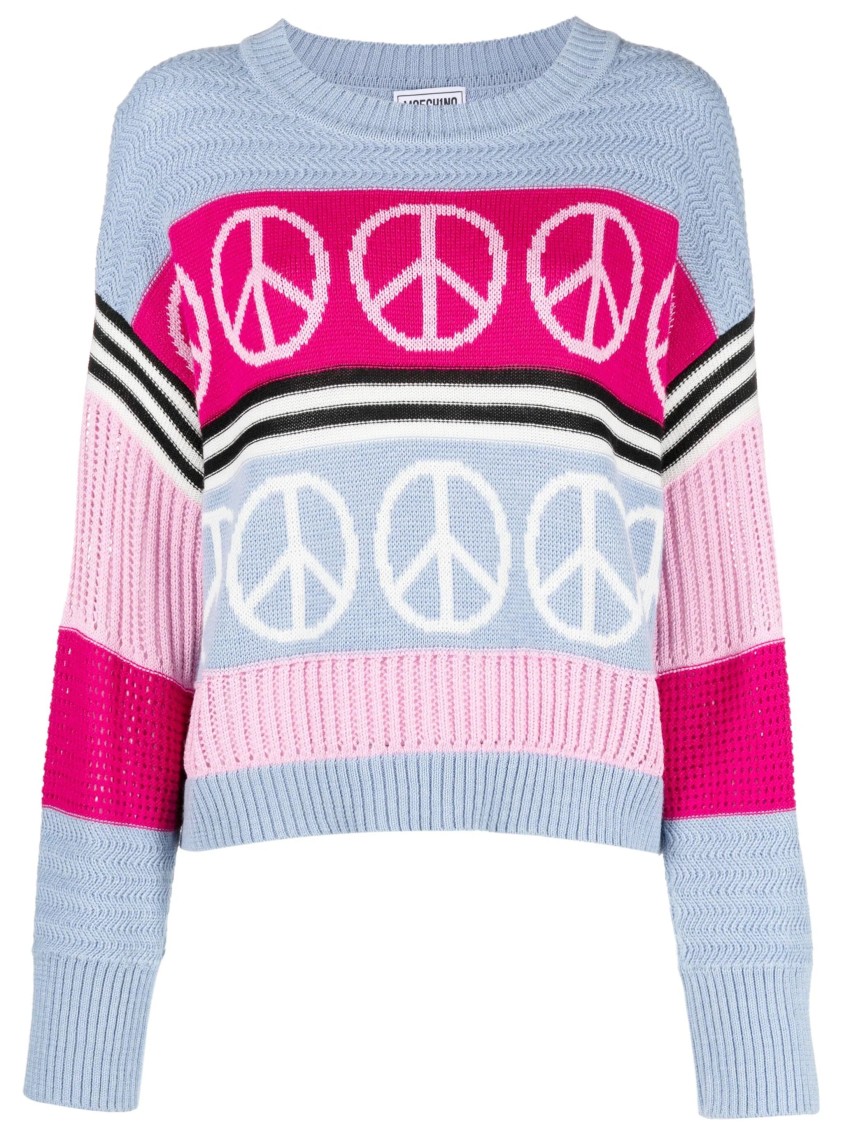Moschino Relaxed Fit Wool Blend Sweater In Multi