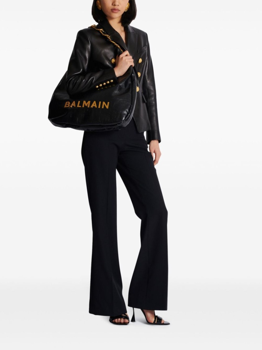 BALMAIN BALMAIN QUILTED BLACK CALF LEATHER TOTE WITH CHAIN-LINK HANDLE