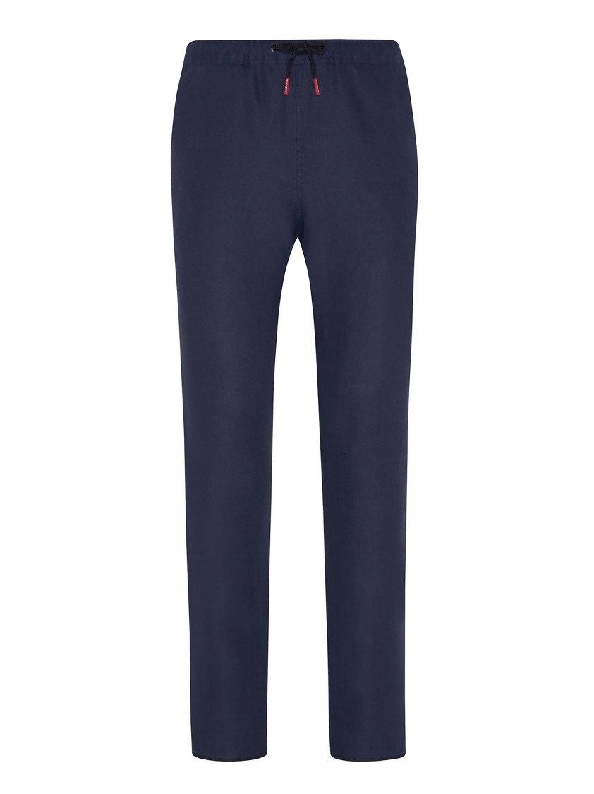KITON KITON NAVY LINEN TROUSERS WITH STRAIGHT-LEG CUT