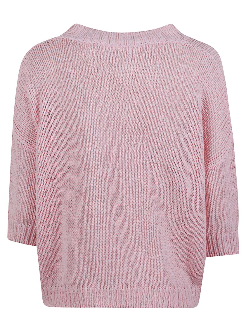 Roberto Collina Lightweight Cotton Sweater With Deep V-neckline In Pink