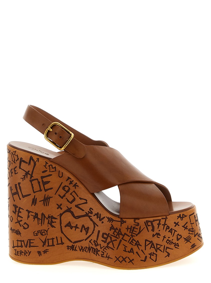 Chloé Maxime Leather Slingback Platform Sandals In Brown