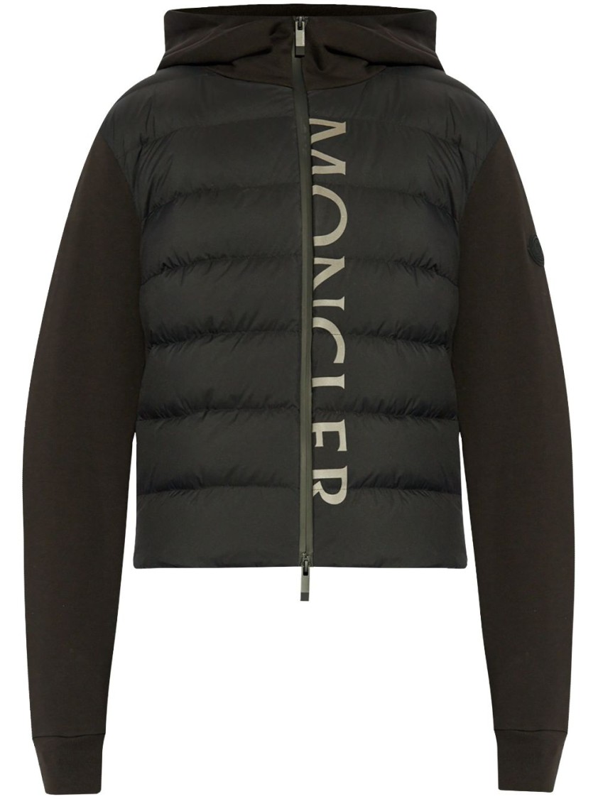 Moncler Cropped Black Sweatshirt With Padded And Smooth Fabric Design In Black