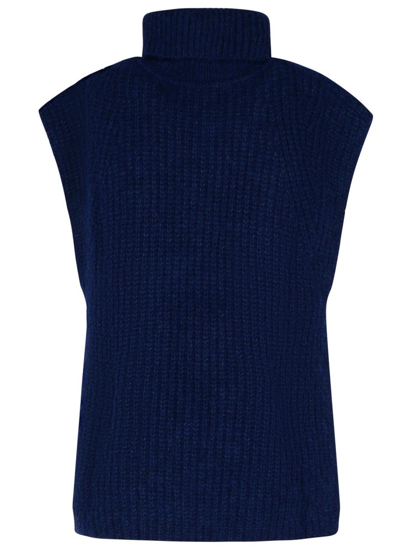 Isabel Marant Étoile High Neck Sleeveless Knitwear With Ribbed Texture In Blue