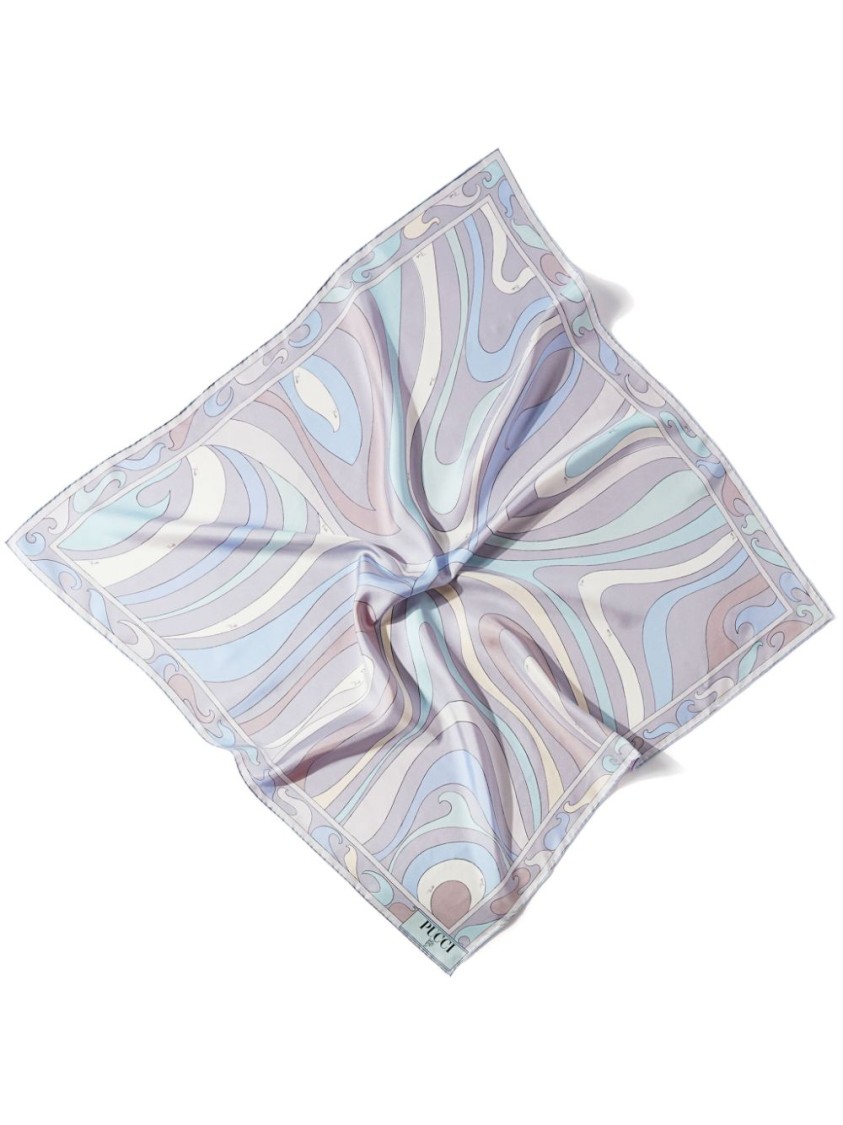 PUCCI PUCCI FLUID ABSTRACT DESIGN SILK SCARF IN CLEAR BLUE
