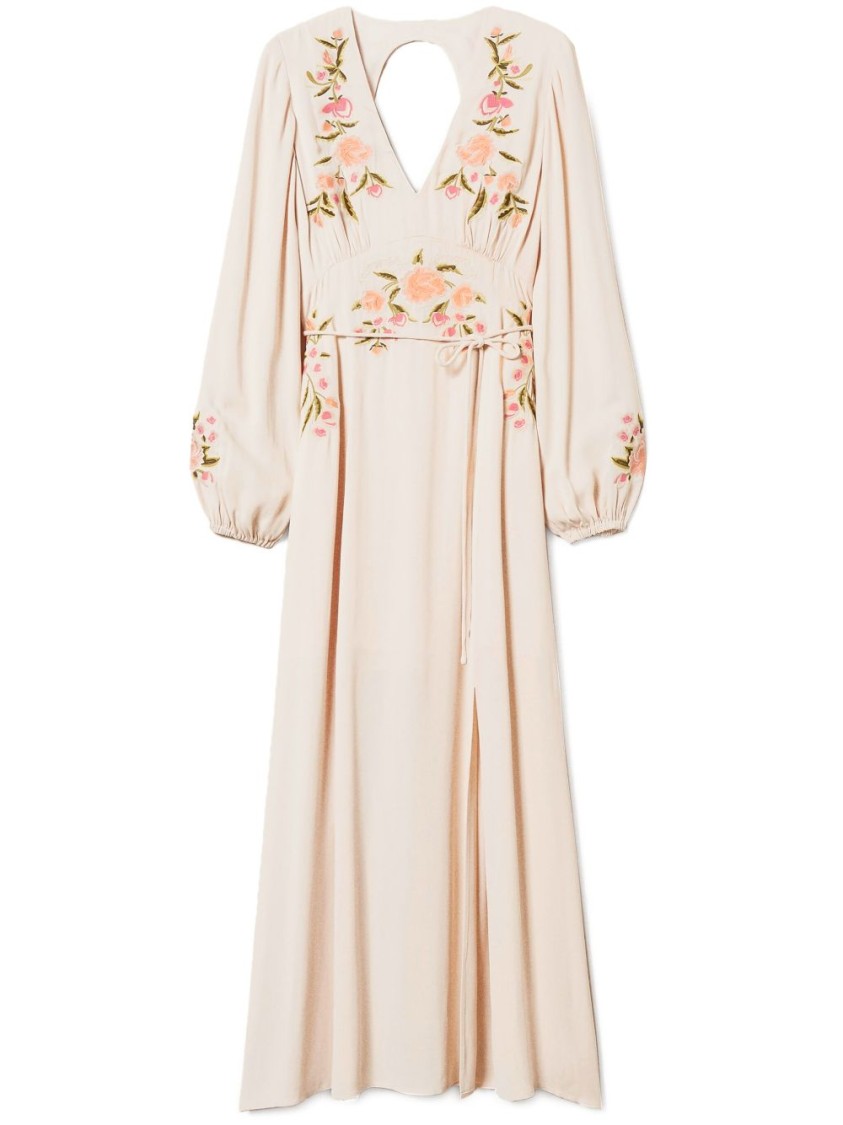 Shop Twinset Twin-set Maxi Dress With Deep V-neckline Andcut-out Detail In Neutrals