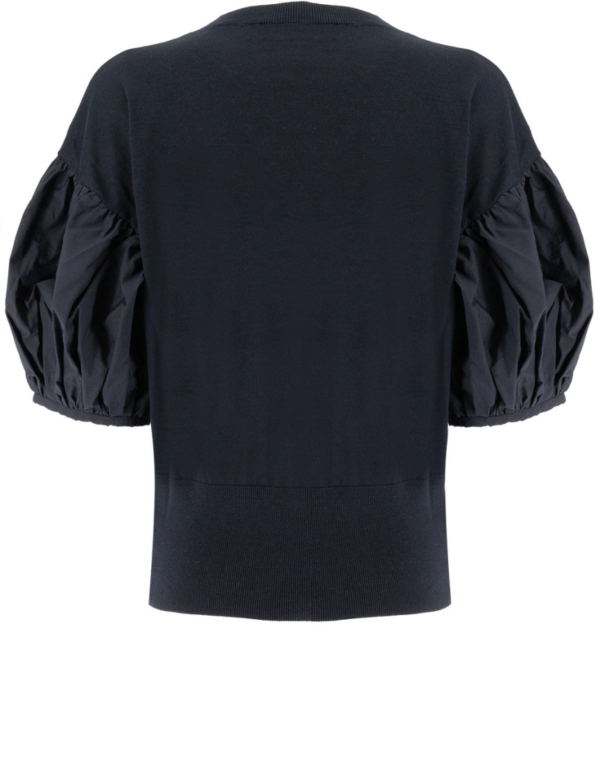 Shop Fabiana Filippi Balloon Sleeve T-shirt With Ribbed Detailing In Blue