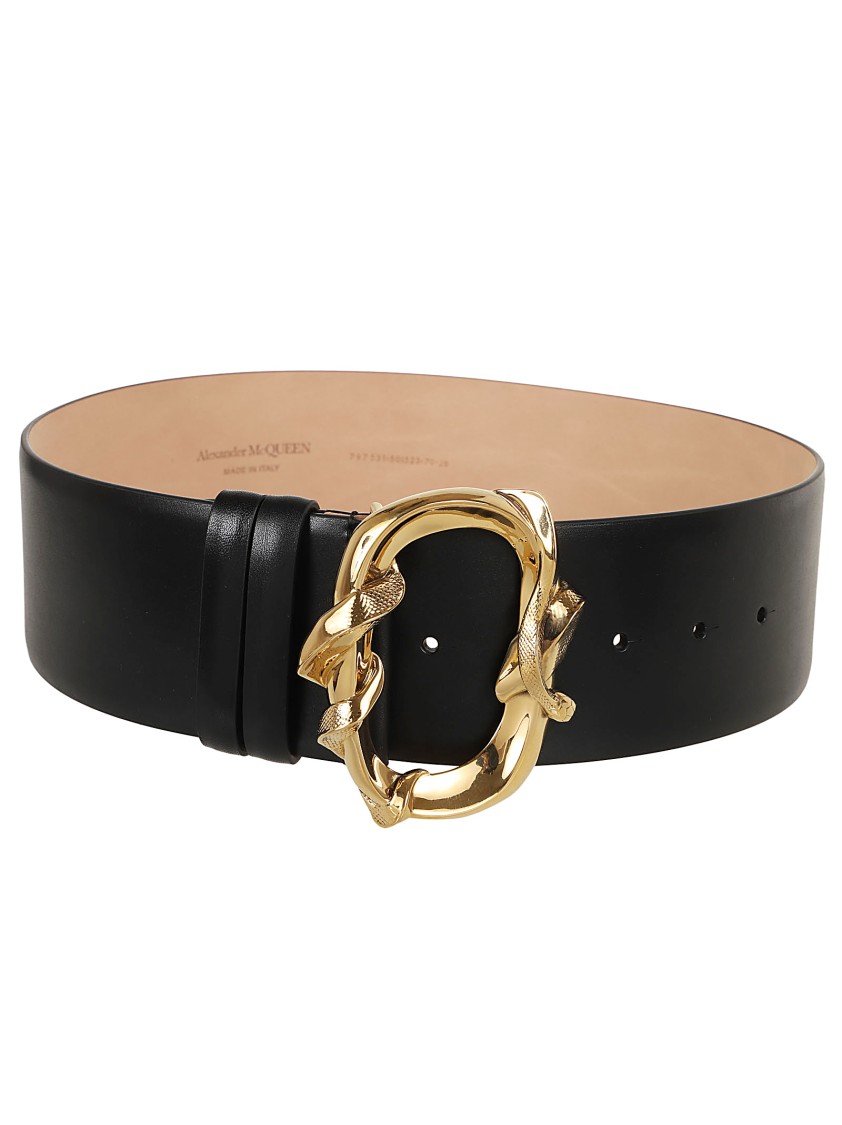 Alexander Mcqueen Snake-buckle Leather Belt In Black