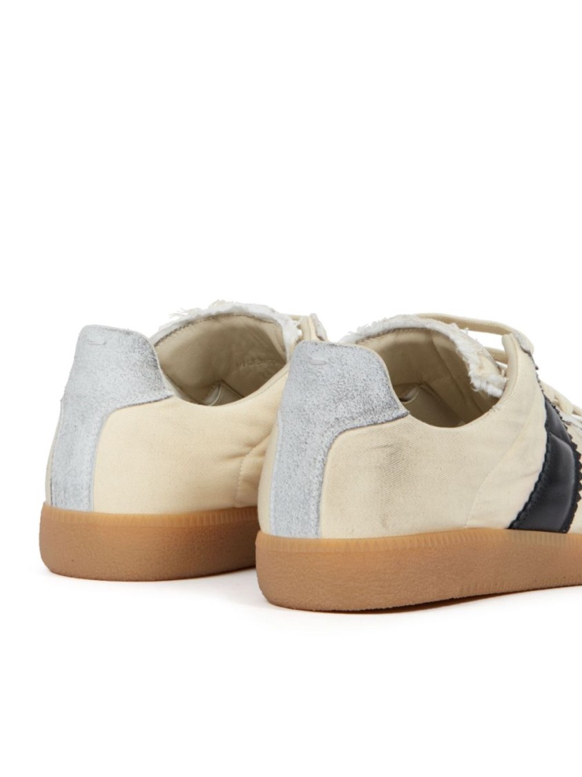 Maison Margiela Replica Leather And Suede-trimmed Twill Sneakers In Neutrals
