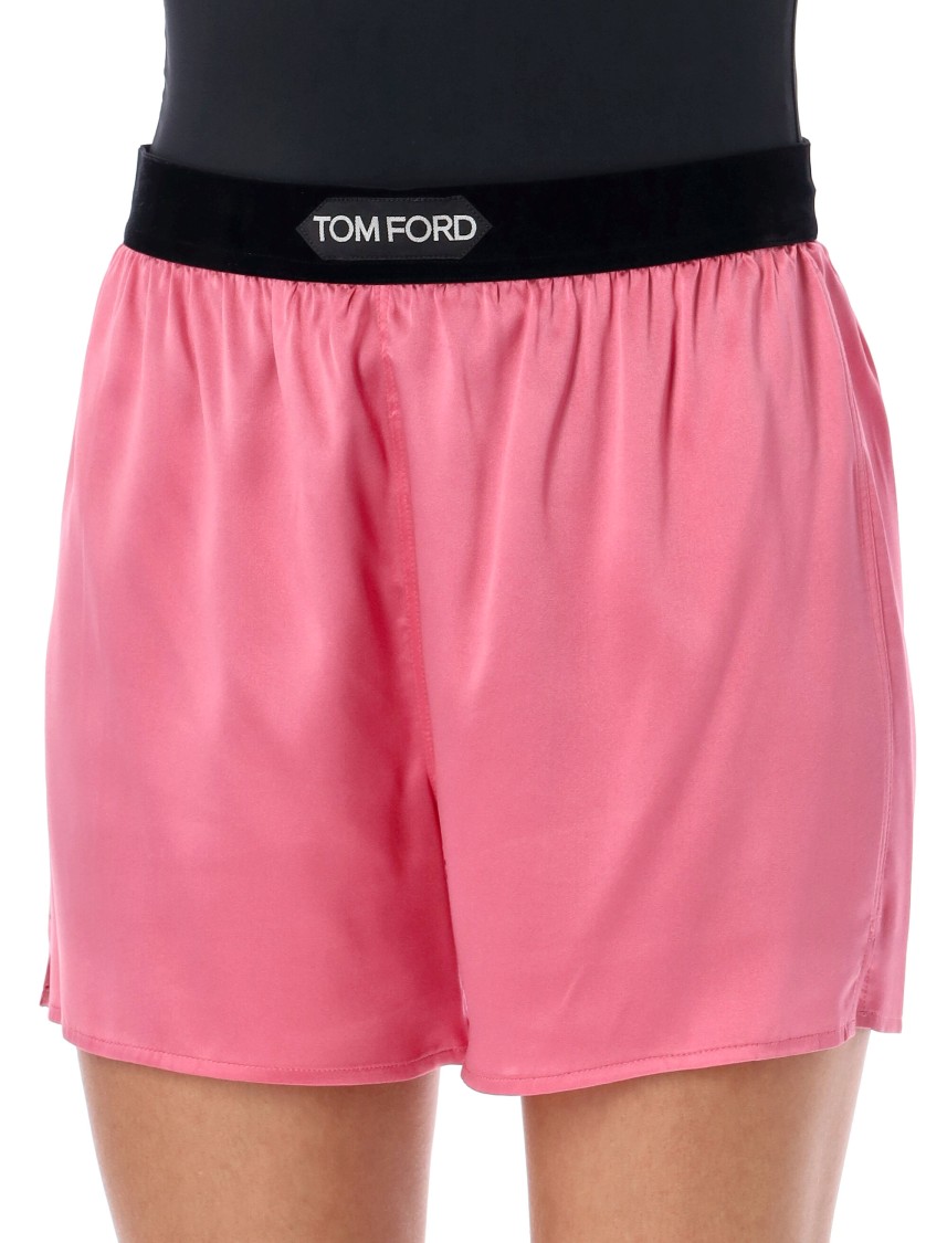 Shop Tom Ford Stretch Silk Satin Boxer Shorts In Pink