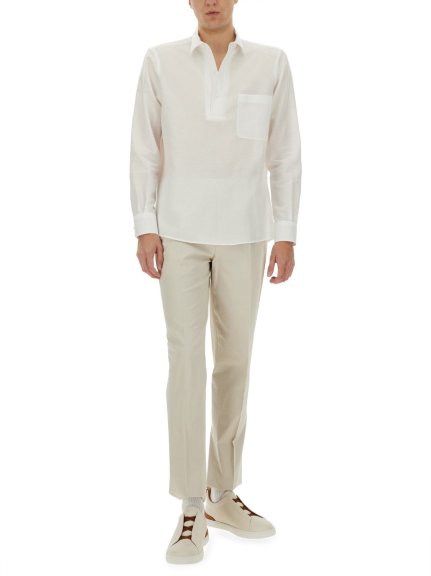 Shop Zegna Cotton-linen Blend Shirt With Classic Collar