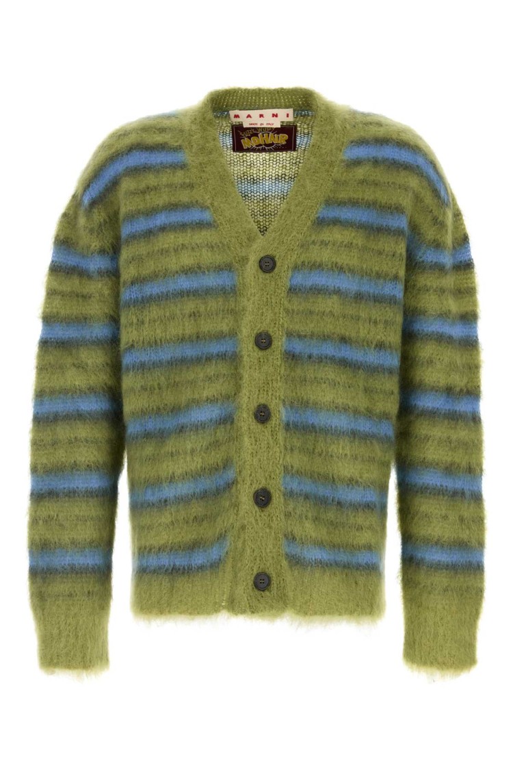 Marni Embroidered Mohair Blend Cardigan In Green