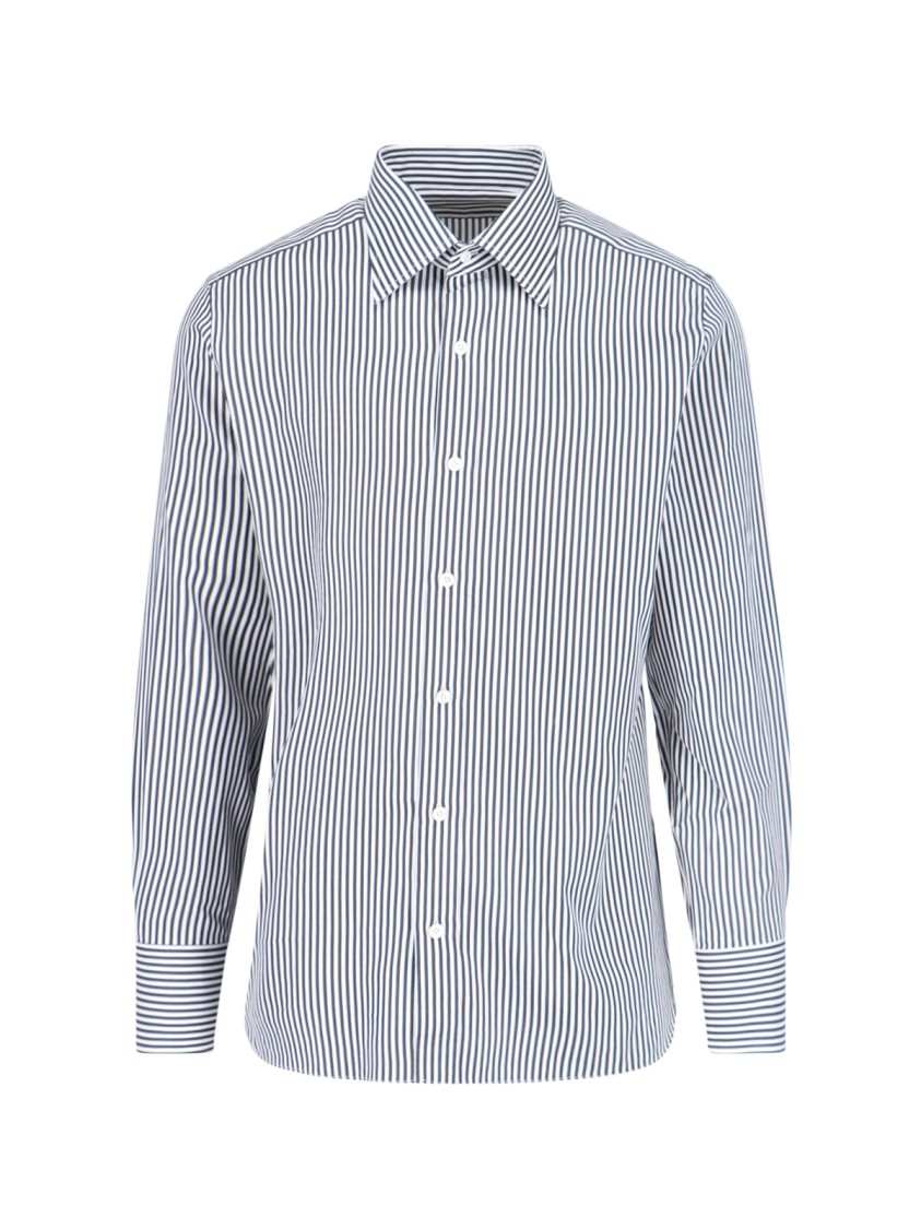 Tom Ford Striped Pattern Button-down Collar Long Sleeves Shirt In Blue