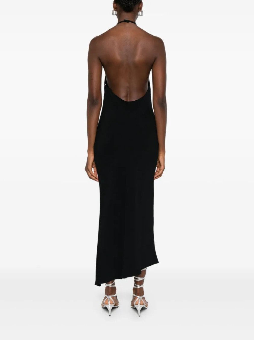 Attico Halter Neck Midi Dress With Metallic Detail In Black