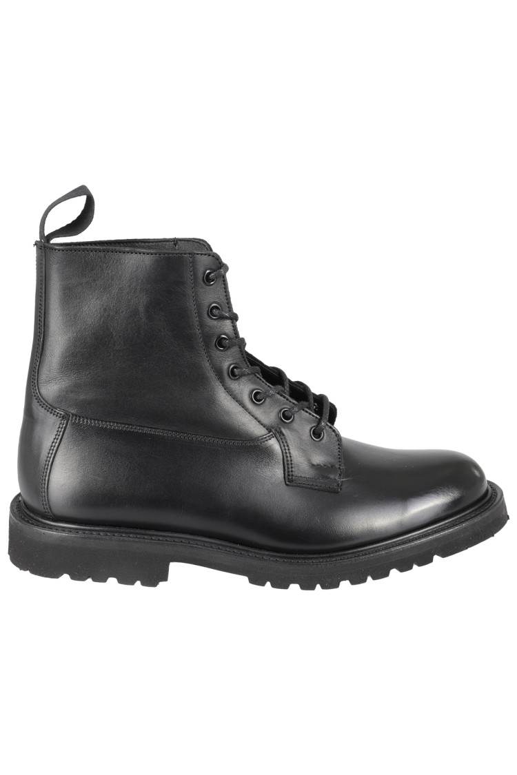 TRICKER'S TRICKER'S BURFORD BLACK LEATHER ANKLE BOOT WITH LACE-UP CLOSURE