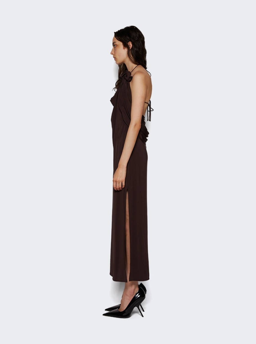 Magda Butrym Draped Cowl Neck Midi Dress In Brown