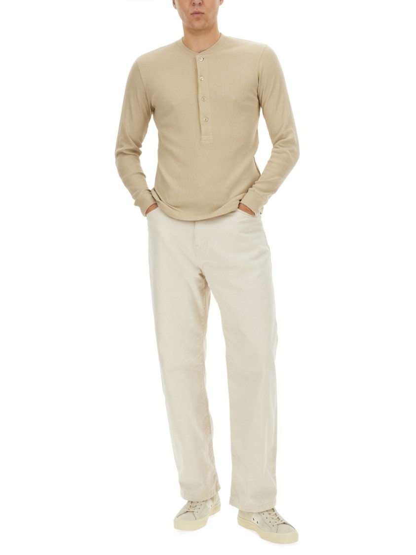 Shop Tom Ford Ribbed "henley" T-shirt In Neutrals
