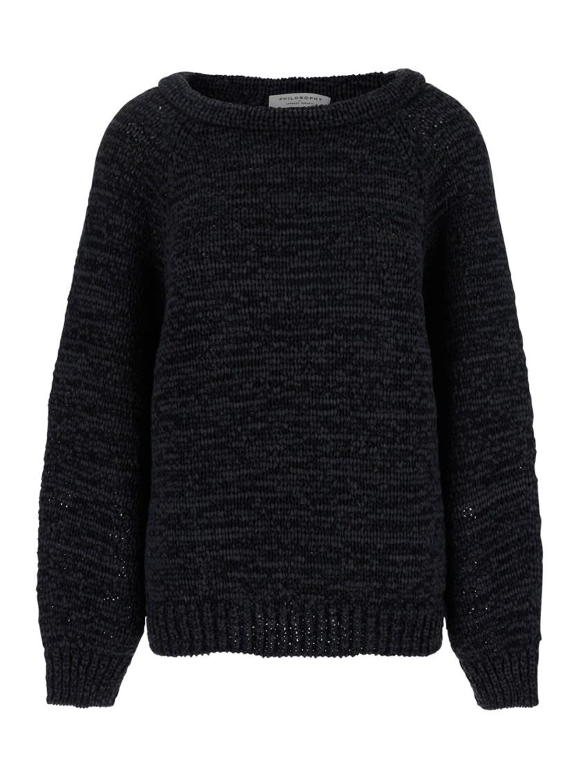 Philosophy Di Lorenzo Serafini Black Crewneck Sweater With Ribbed Trims