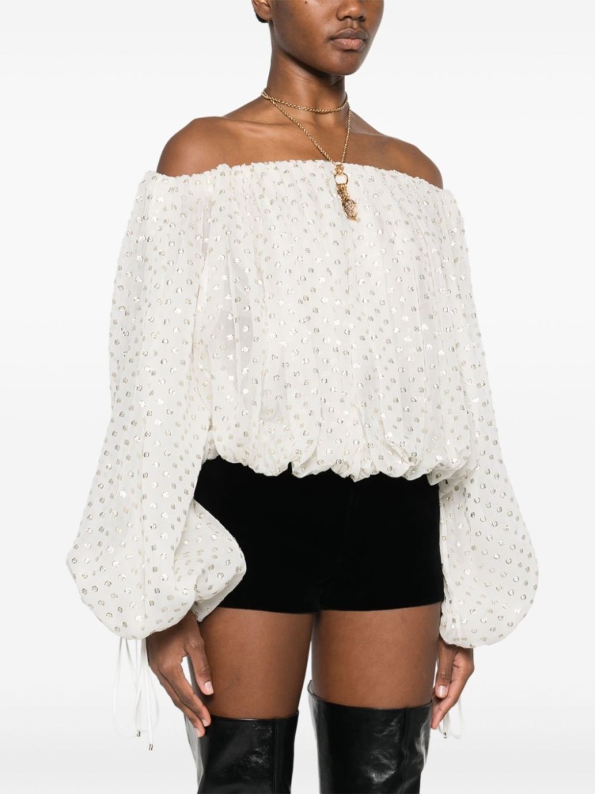 CHLOÉ CHLOÉ OFF-THE-SHOULDER SILK BLOUSE WITH VOLUMINOUS SLEEVES