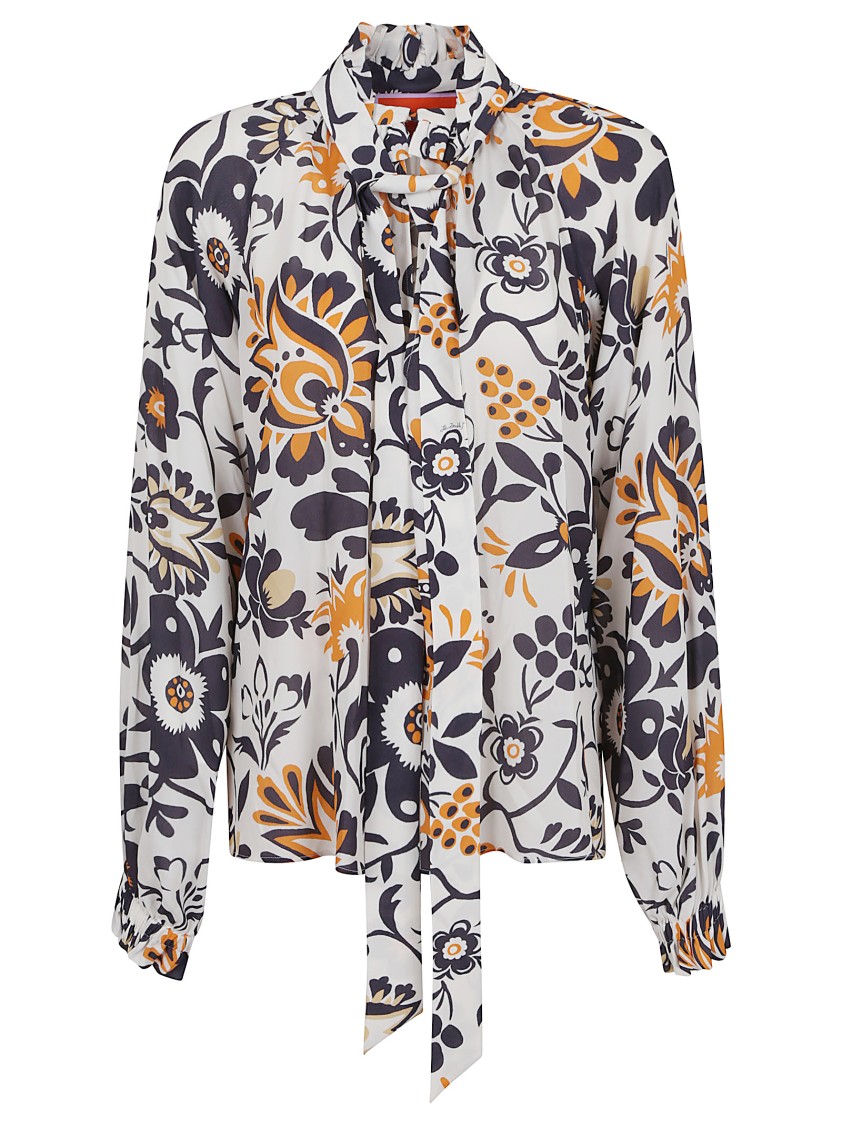 La Doublej La Double J V-neck Cerere Blouse In Moroccan Crepe In Multi