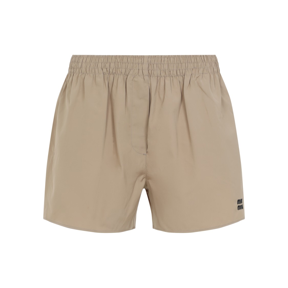 Miu Miu Khaki Cotton Shorts With Embroidered Logo In Metallic