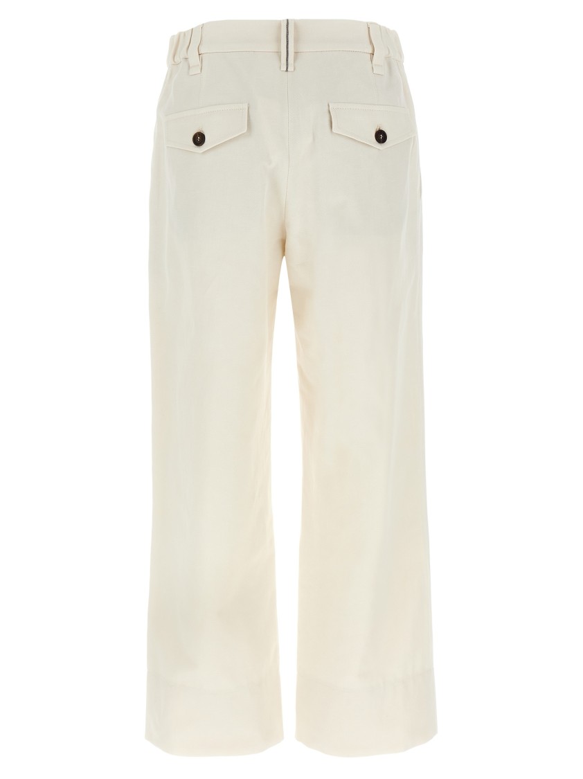 Brunello Cucinelli High-waisted Cotton-linen Pants With Monile Back Detail In White