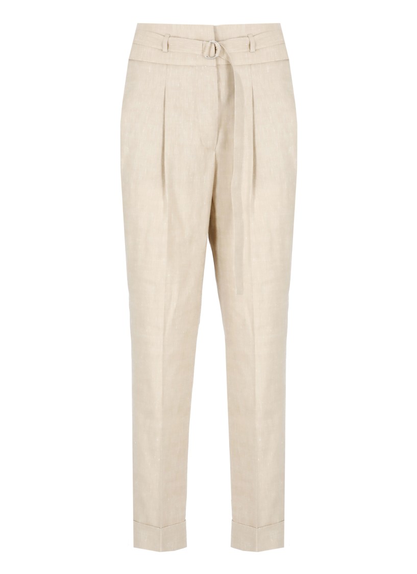 Shop Peserico Beige Linen And Wool Pants