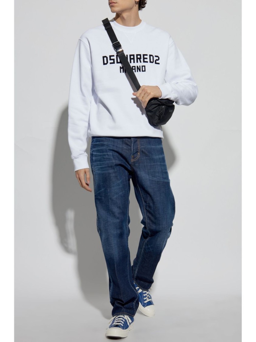 Shop Dsquared2 Relaxed Fit White Sweatshirt With Bold Lettering