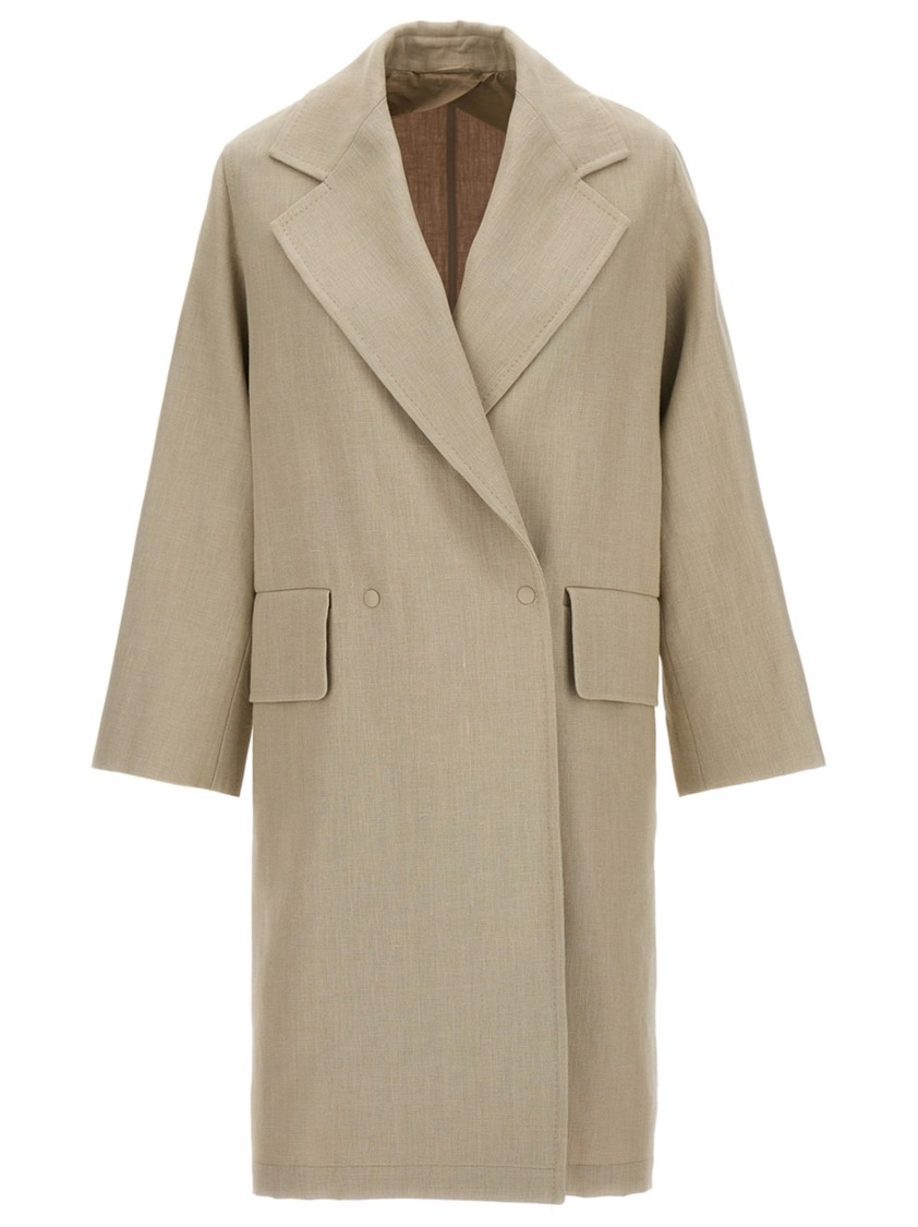 Max Mara Belted Double-breasted Trench Coat With Flap Pockets In Neutral
