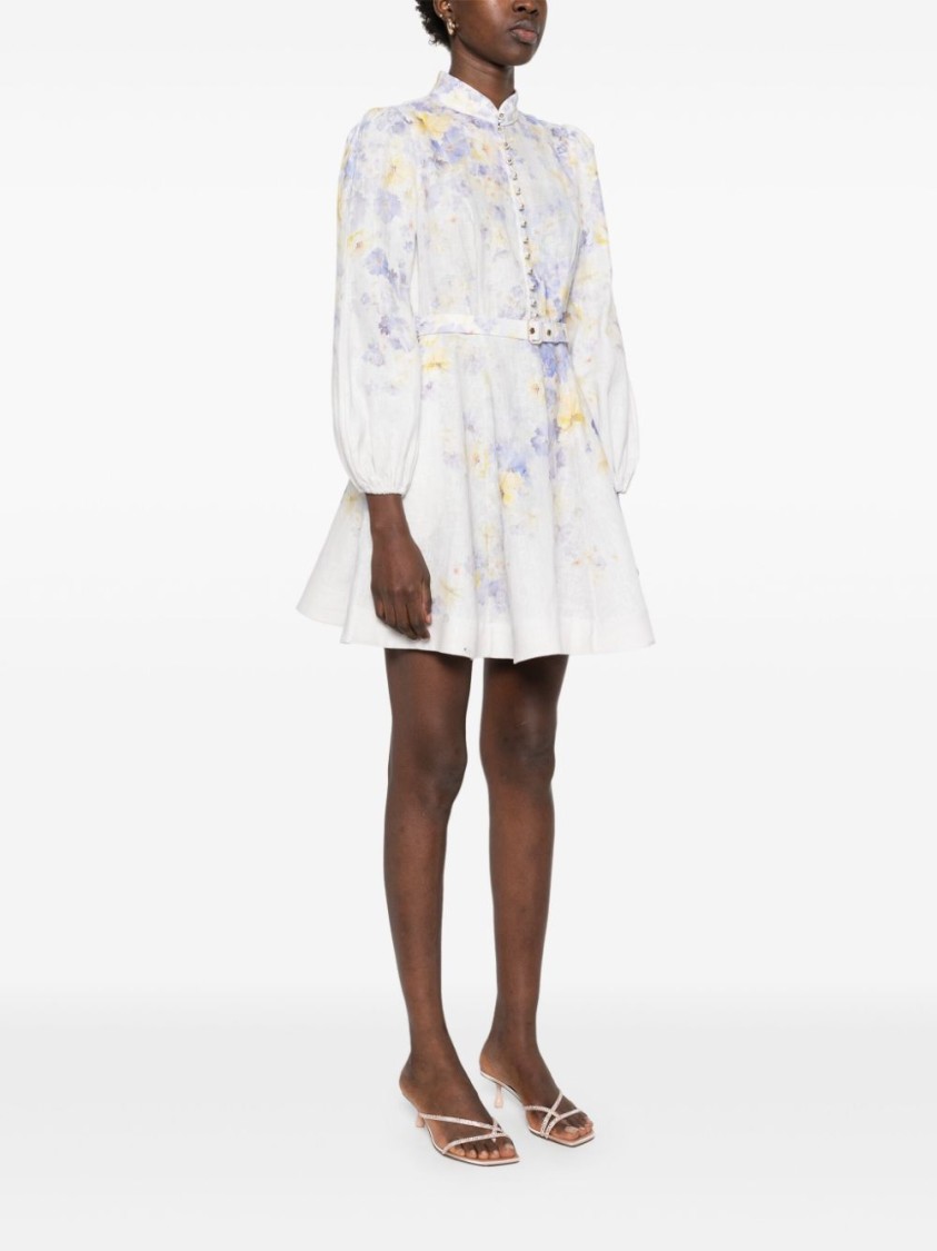 Shop Zimmermann Lilac Floral Pattern Mini Dress In Neutrals