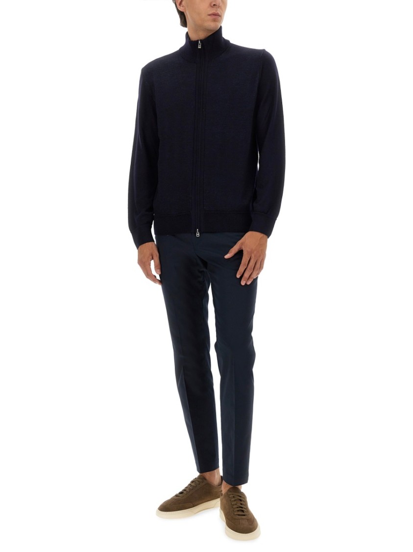 Hugo Boss Boss Zip-up Shirt In Soft Virgin Wool In Blue