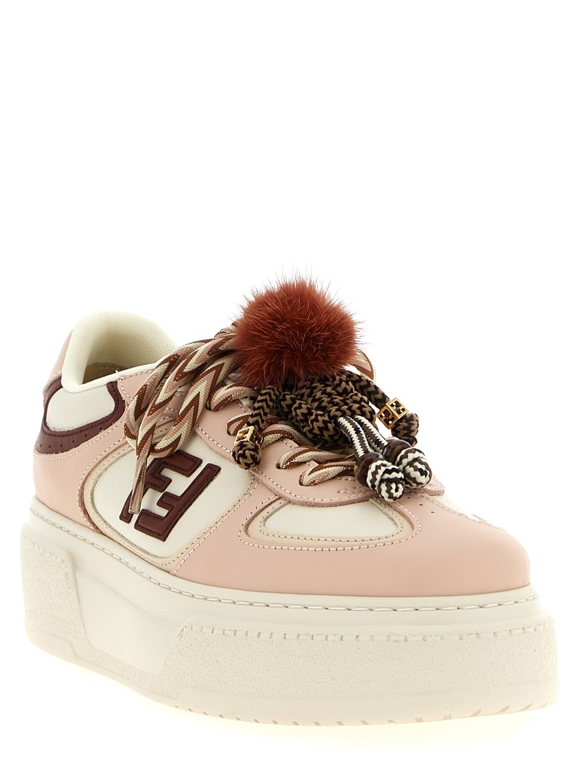 Fendi Low Top Platform Shoes In Pink Leather With Charm In Neutral