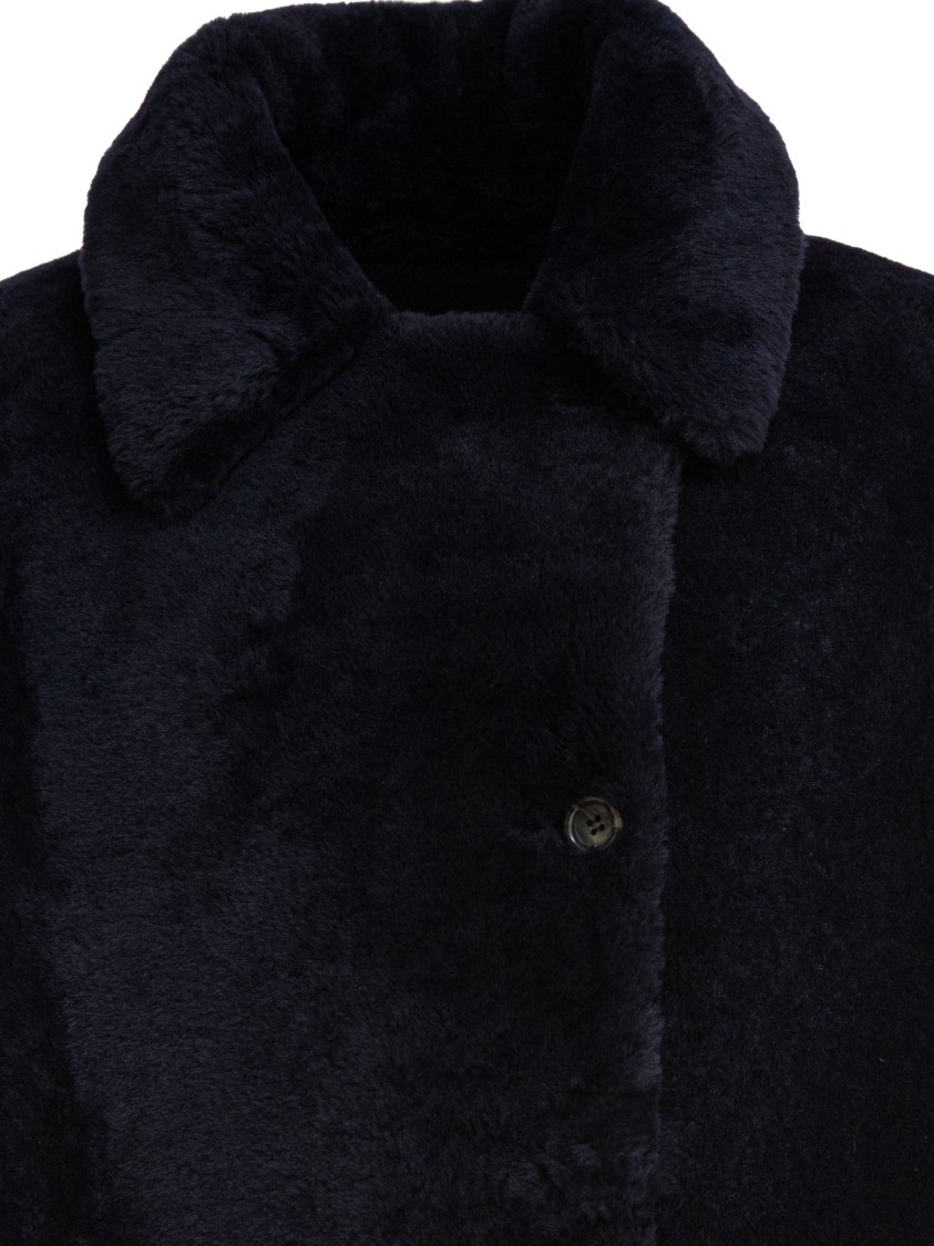 B&w Shearling Button Coat In Black