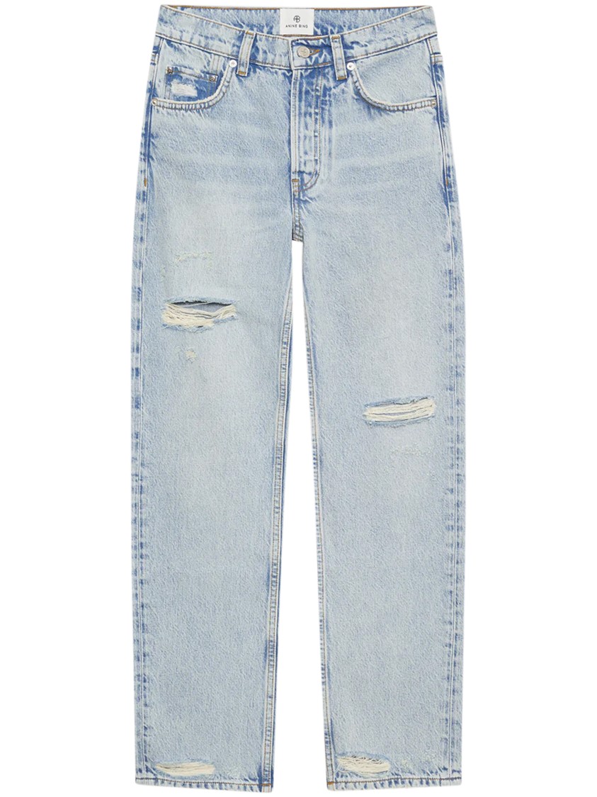 Anine Bing Kate Straight-leg Ripped Jeans In Blue