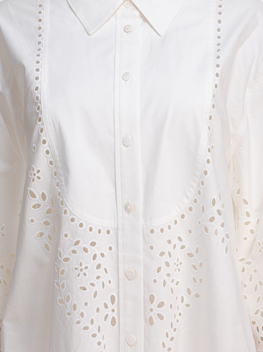 Self-portrait Broderie Anglaise Midi Shirt Dress In White