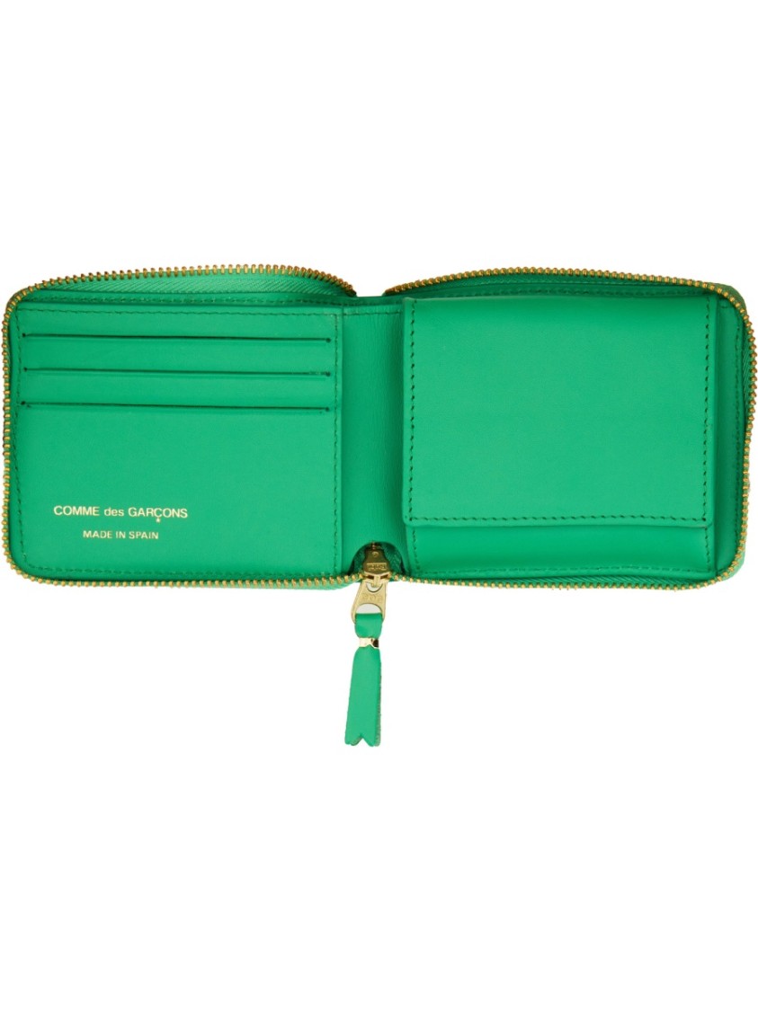 Shop Comme Des Garçons Zip-around Green Calfskin Wallet