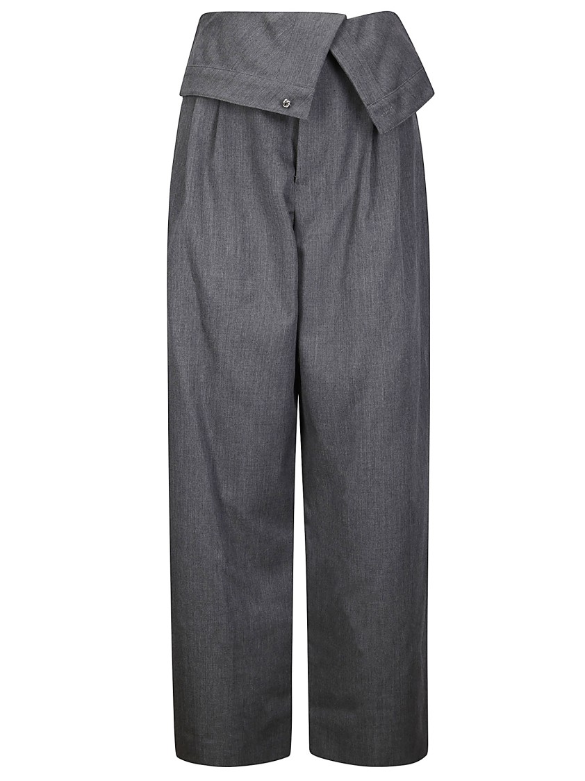 Jw Anderson J. W. Anderson Fold-over Design Grey Wool Trousers In Black