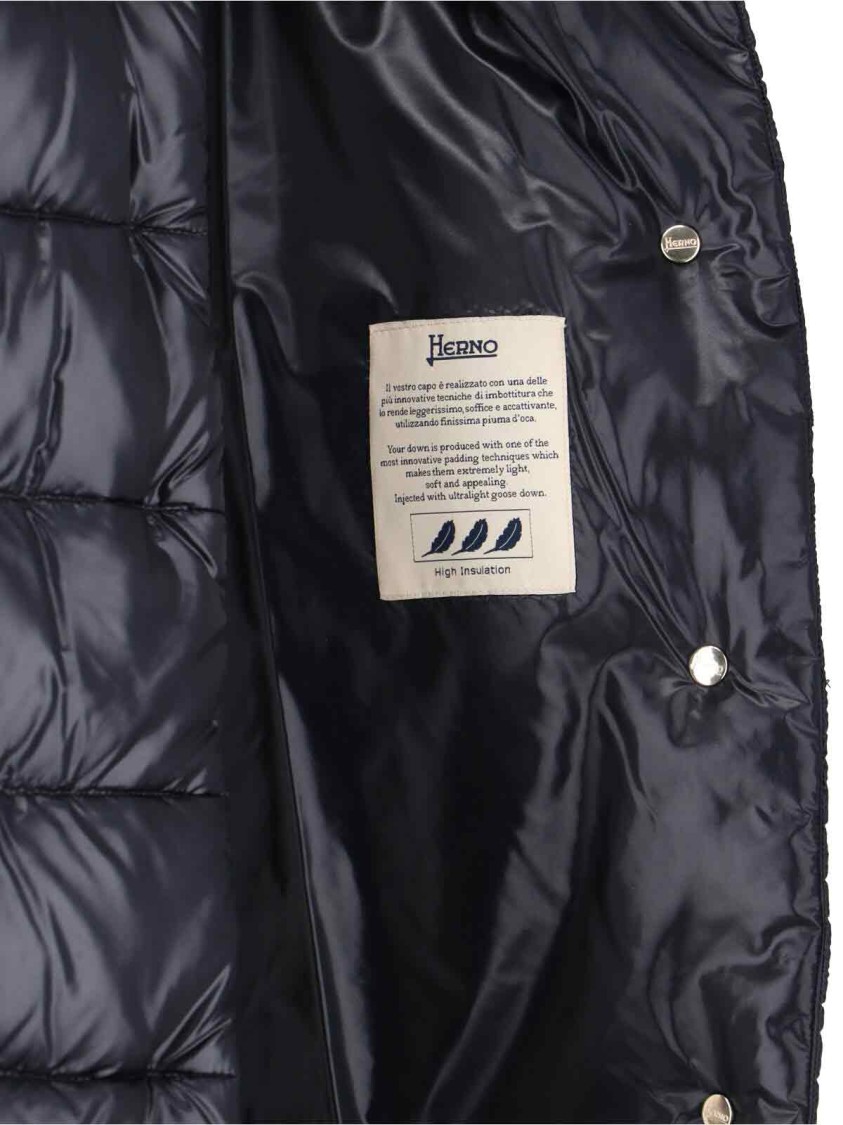 Herno Navy Long Puffer Jacket With High Collar In Black