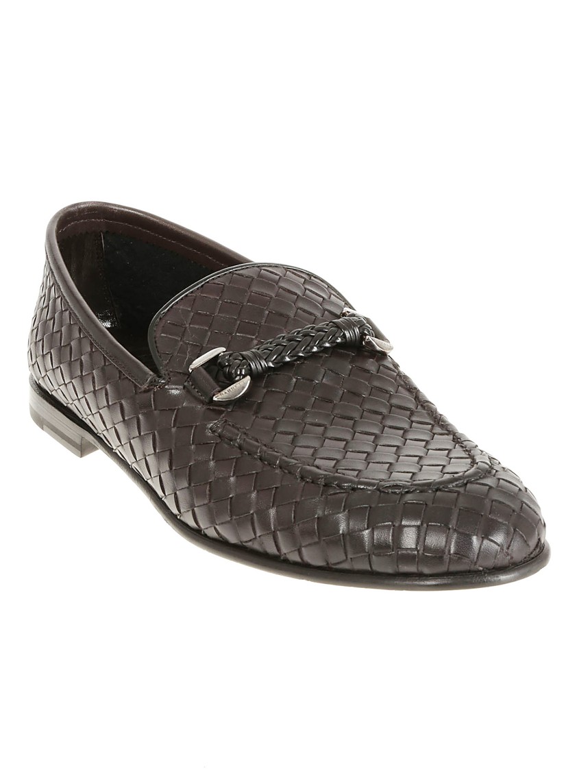 Barrett Brown Leather Woven Loafer With Decorative Strap