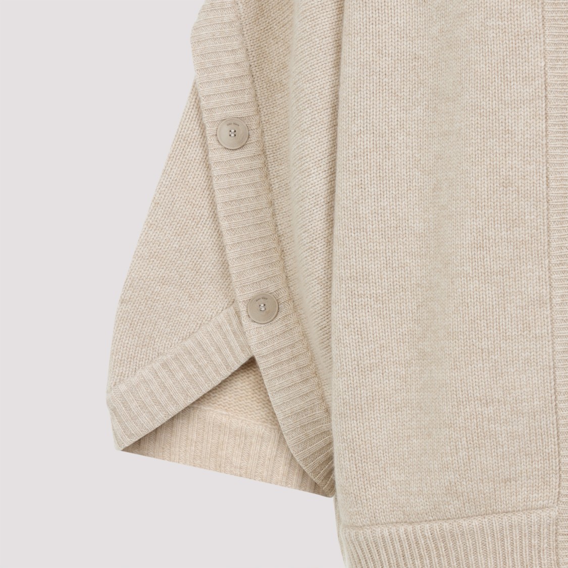 Max Mara Hooded Sweater With Button-detail Sleeves In Wool-cashmere Blend In Neutral