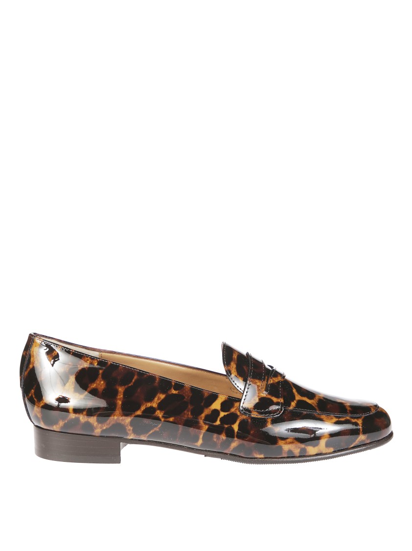 Carel Leopard Print Penny Loafers With Glossy Finish In Brown