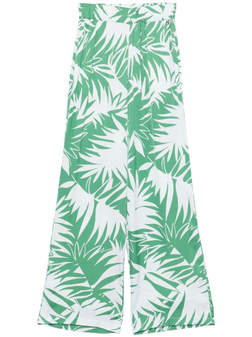 Shop Liu •jo Liu Jo Tropical Leaf Print Wide-leg Pants