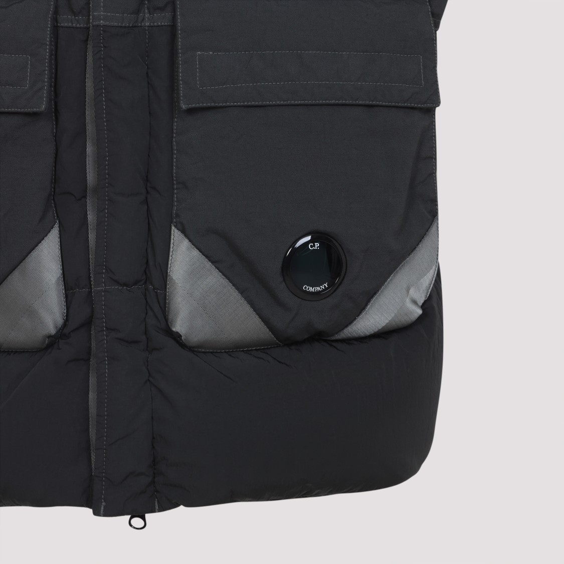 C.p. Company Black Vest With Mock Drawstring Neck And Logo Plaque On The Front In Black
