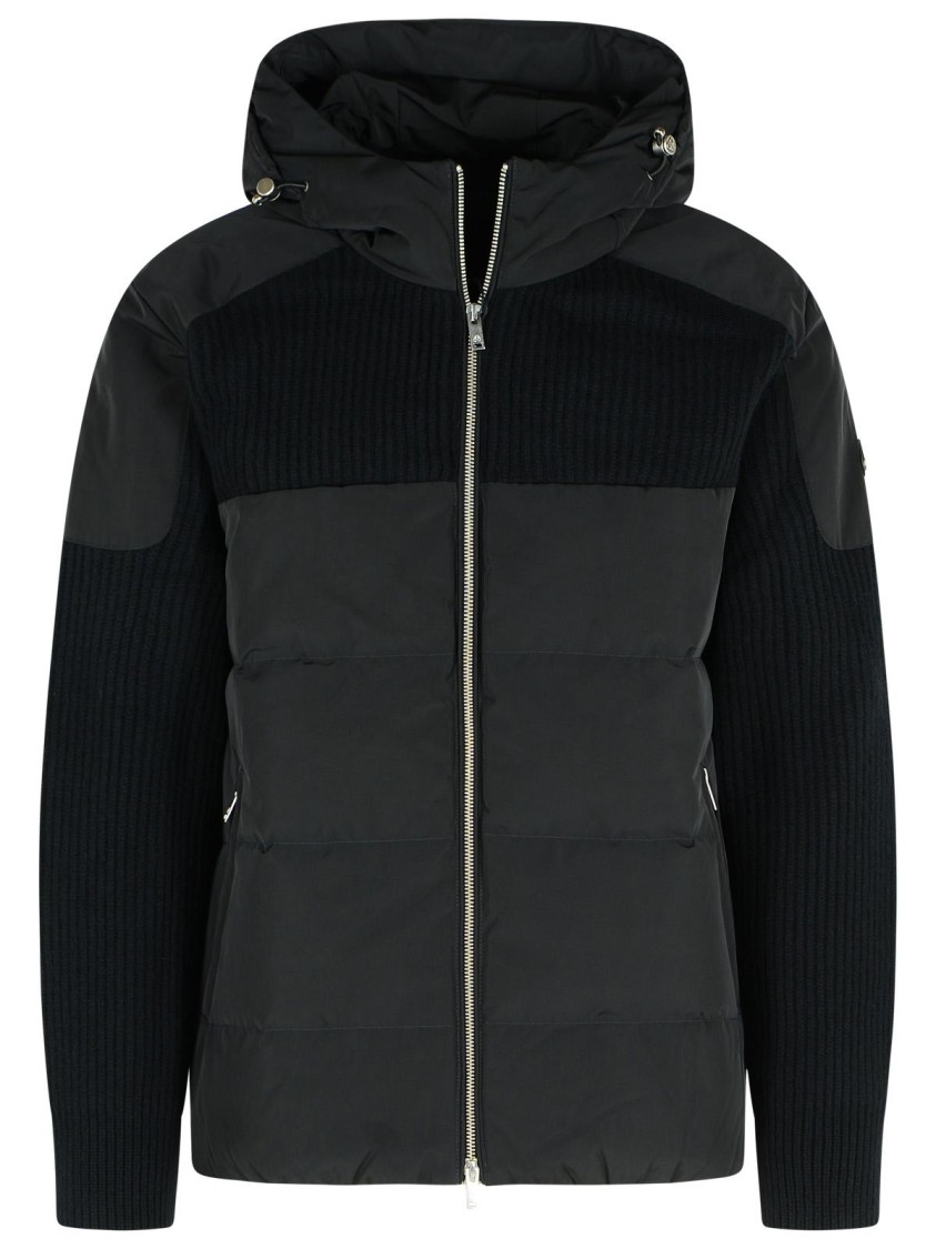 Moose Knuckles Hooded Jacket With Ribbed Texture And Zip Pockets In Black