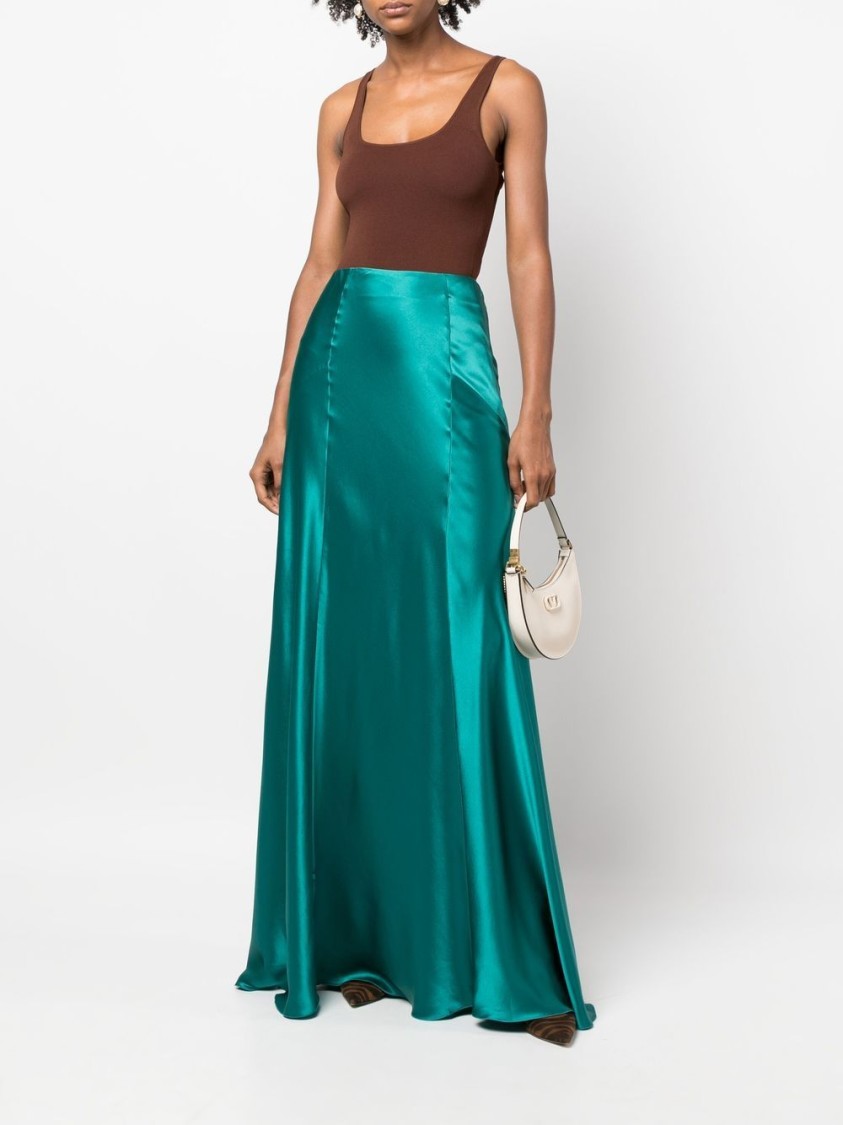 Alberta Ferretti High Waist Maxi Skirtin In Green Silk In Blue