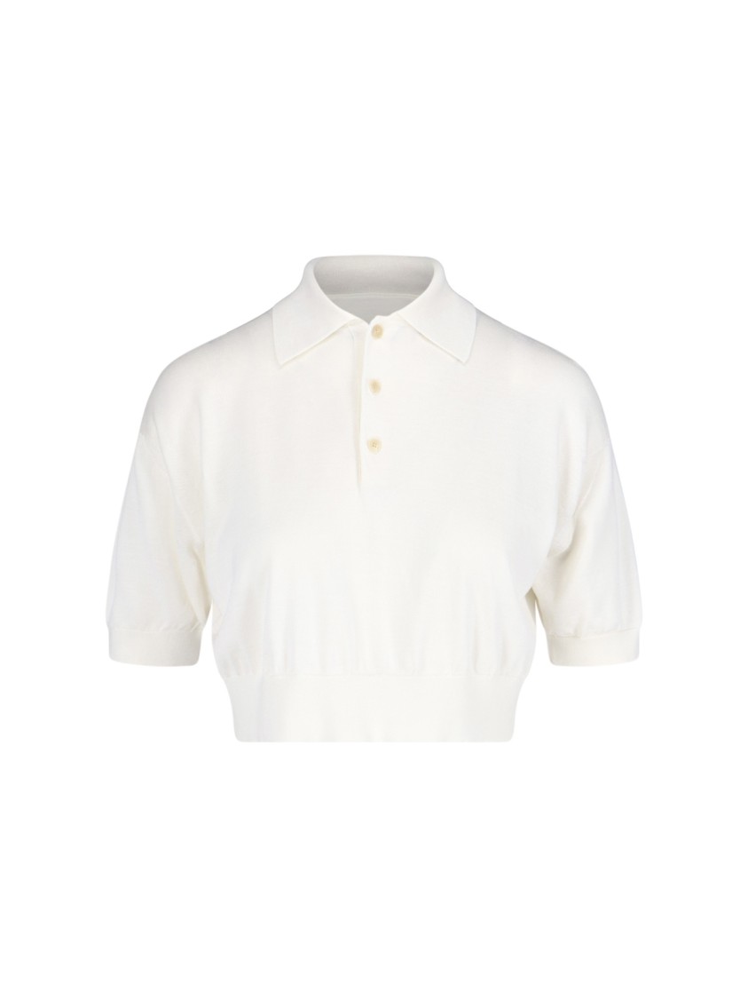 Auralee Cropped Silk Polo With Classic Collar In White