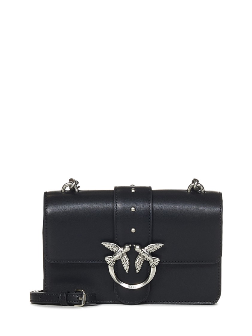 Shop Pinko Mini Black Soft Silky-feel Leather Shoulder Bag