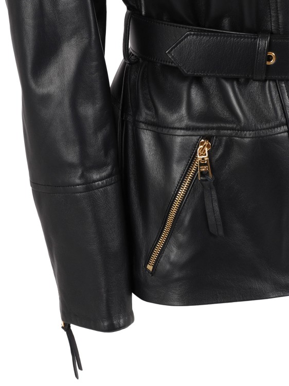 ELISABETTA FRANCHI レザー切り替え ナイロンジャケット Elisabetta Franchi Fitted Sheepskin Jacket With Belted Waist