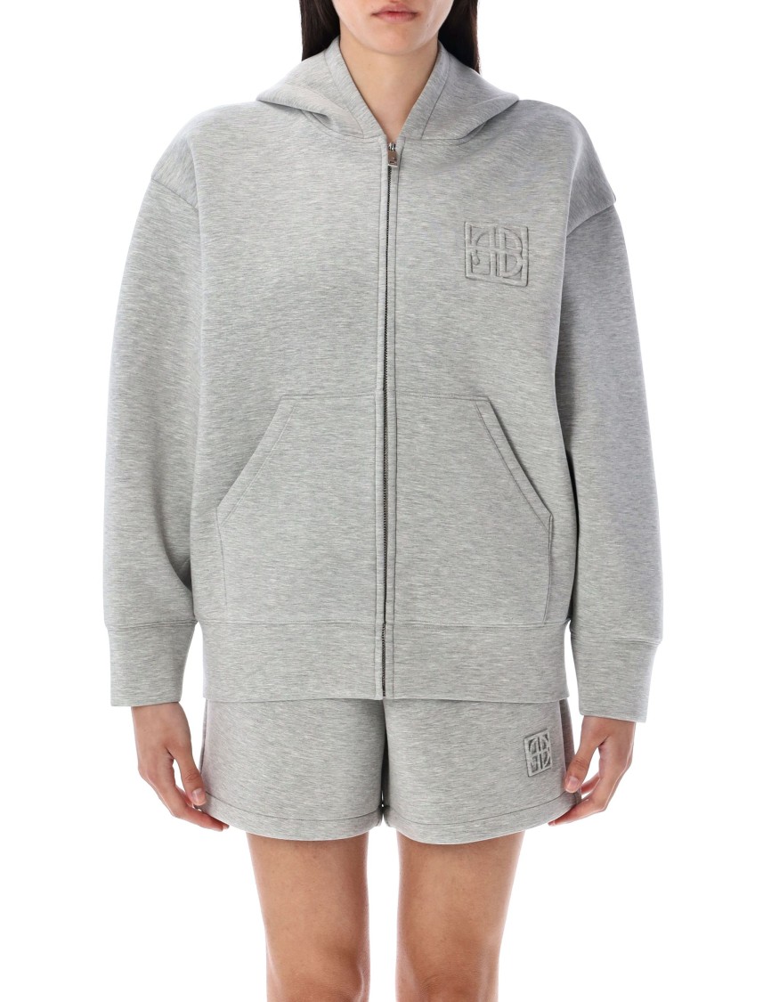 Shop Anine Bing Fitted Hem Zip-up Hoodie With Monogram Detail