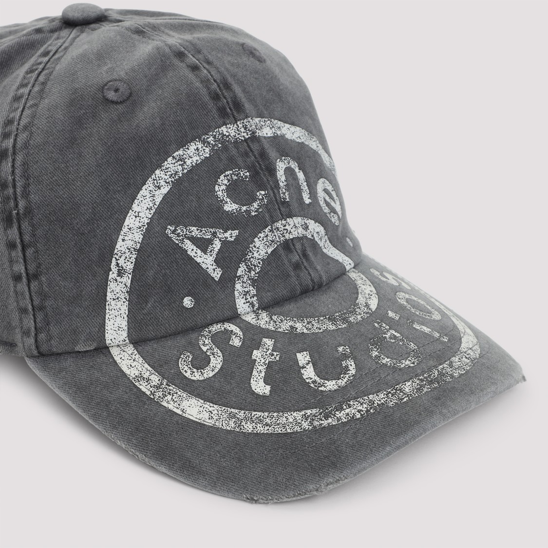 Acne Studios Distressed Curved Brim Hat With Eyelet Vents In Gray